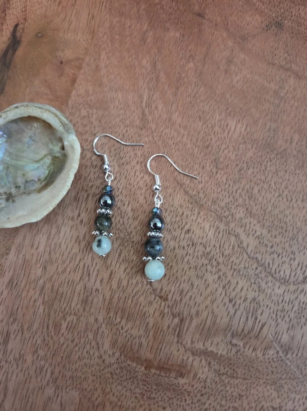 Black Gray Pale Hematite Beaded Dangle Earrings Bohemian Dark Fairy Whimsigoth